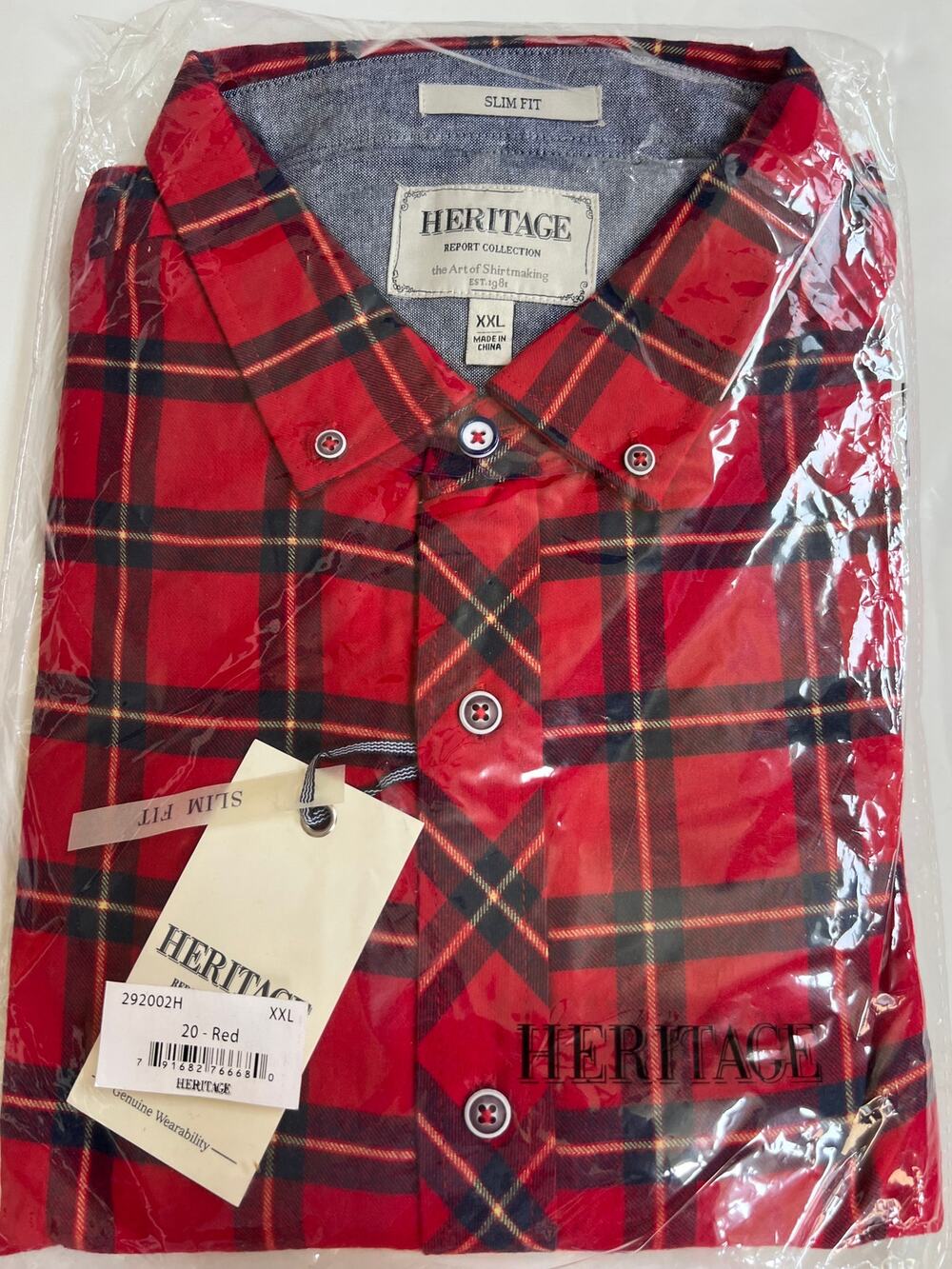 Report Collection Plaid Flannel Slim Fit Sport Shirt Color RED Size 2XL